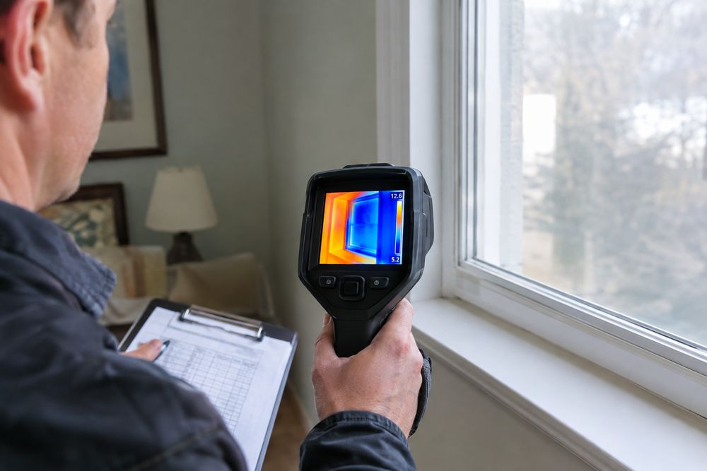 Thermal camera showing heat loss around a window